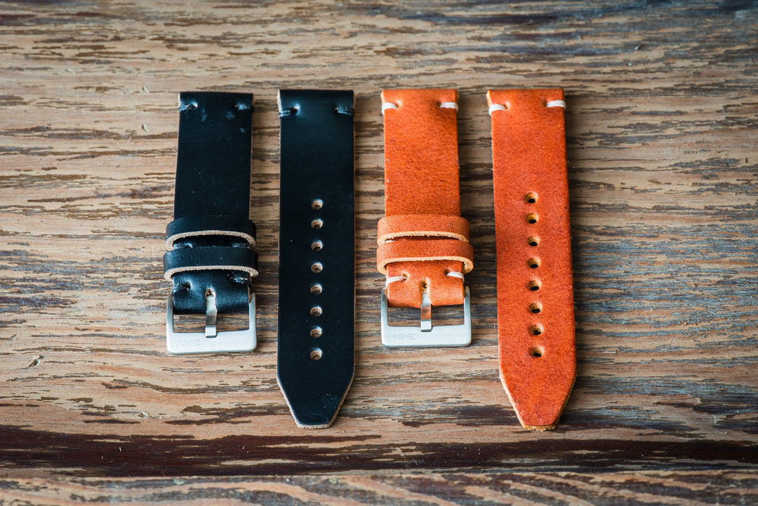 BluShark Straps Horween Leather Watch Strap – Handmade in USA – Black
