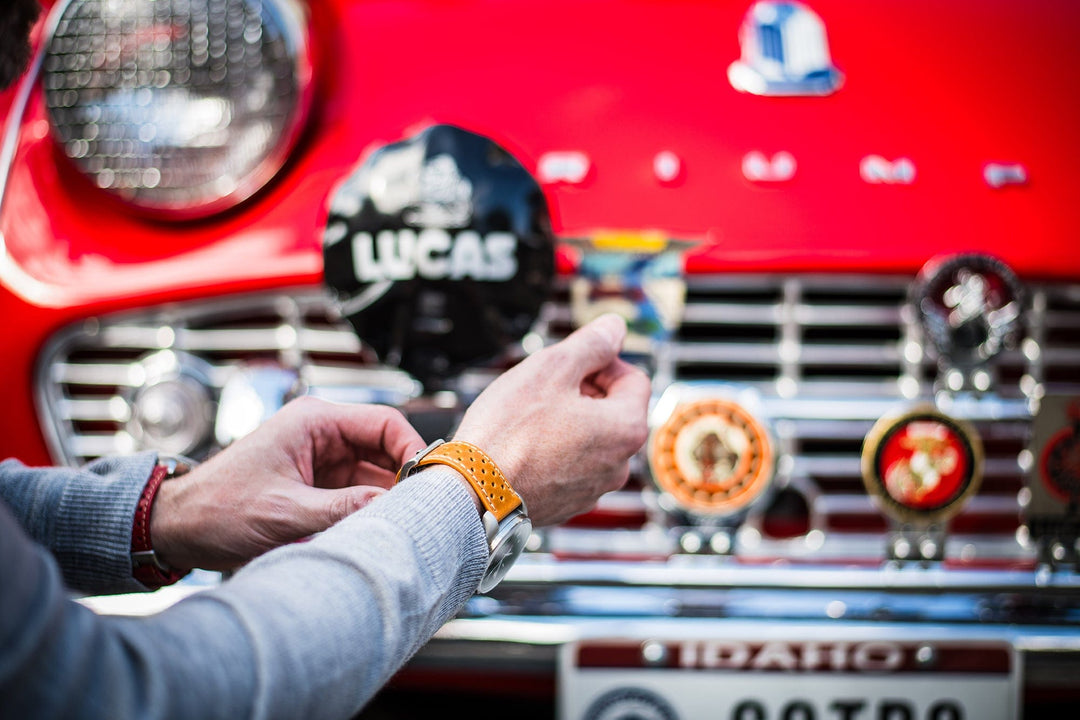 BluShark Leather Sport Grip, Vintage Car Inspired Straps for Mechanical & Apple Watches