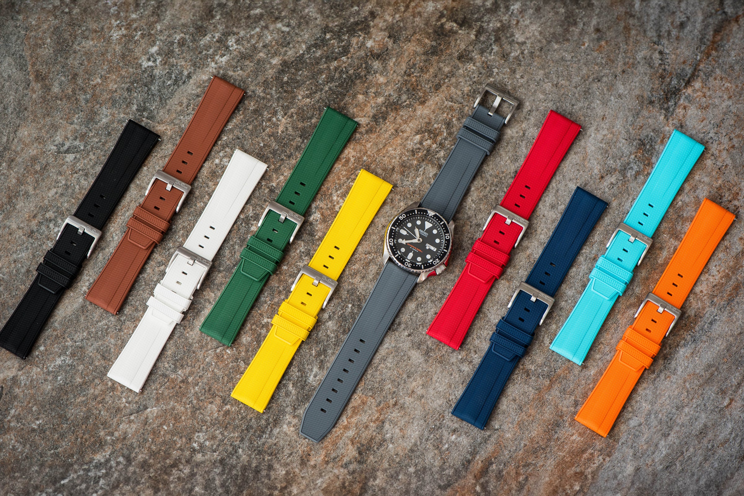 Shark Skin FKM Rubber Two-Piece Watch Bands - Waterproof Watch Straps