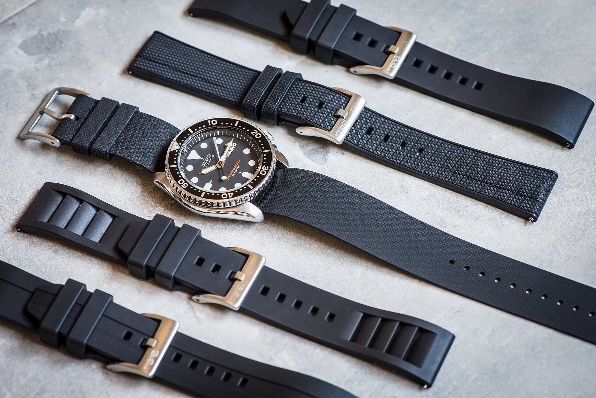 Black FKM Rubber Watch Straps