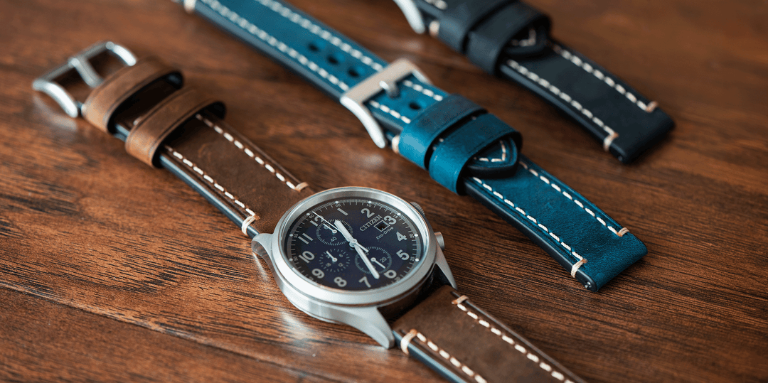 Leather Border Stitch Watch Bands - BluShark Straps
