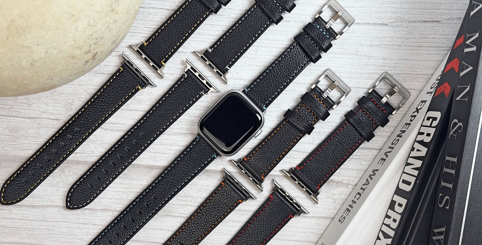 Leather Contrast Stitch Bands For Apple Watch - BluShark Straps