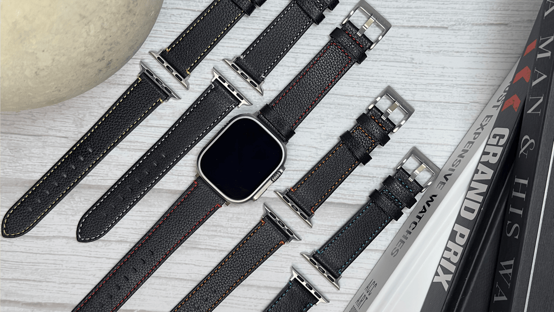 Leather Contrast Stitch Bands For Apple Watch ULTRA - BluShark Straps