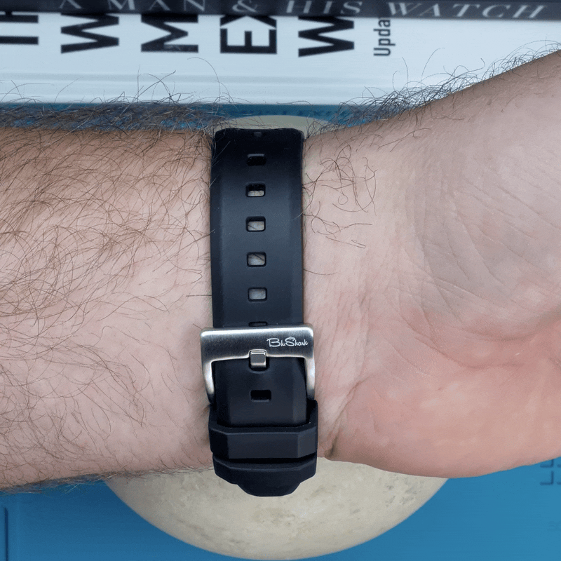 BluShark Straps - Rally Rubber - Black - Two Piece Strap Side By Side Brushed Stainless Steel Buckle  Gif preview