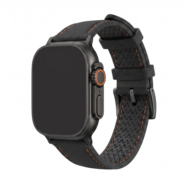 Sailcloth Rubber Buckle - For Apple Watch ULTRA - Black/Orange