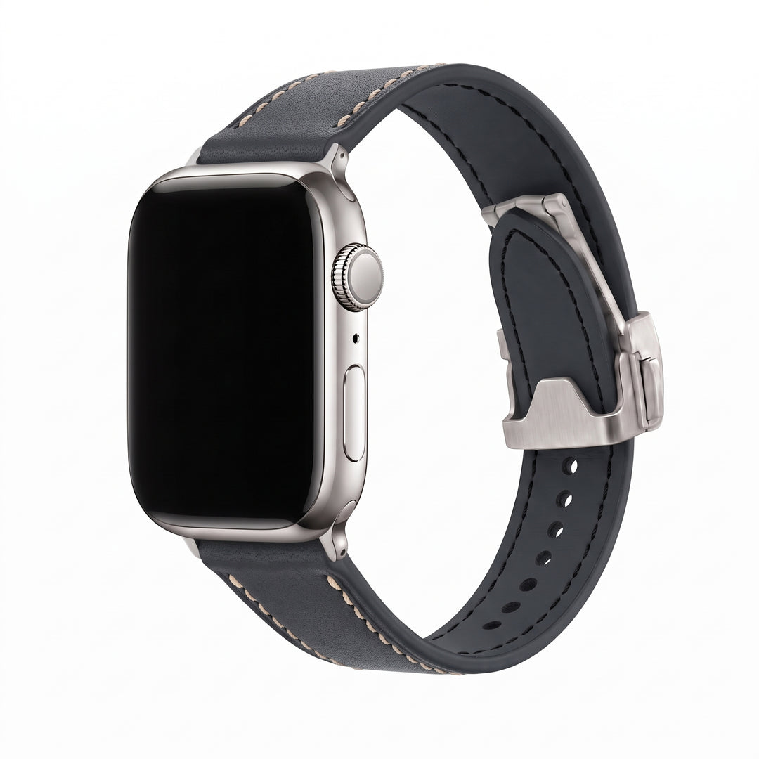 Leather Deploy Band - For Apple Watch - Onyx
