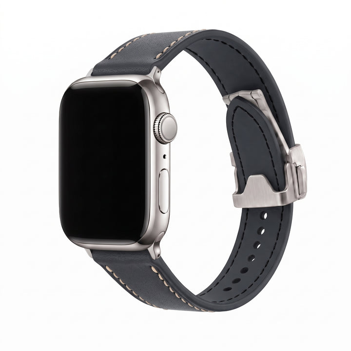 Leather Deploy Band - For Apple Watch - Onyx
