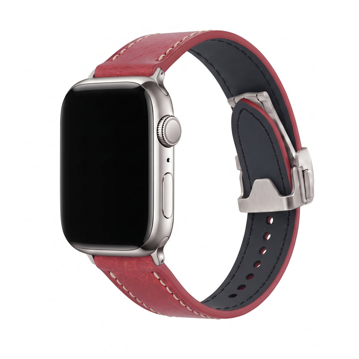 Leather Deploy Band - For Apple Watch - Garnet