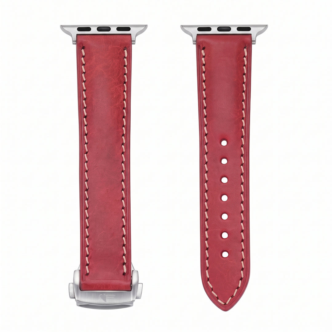Leather Deploy Band - For Apple Watch - Garnet