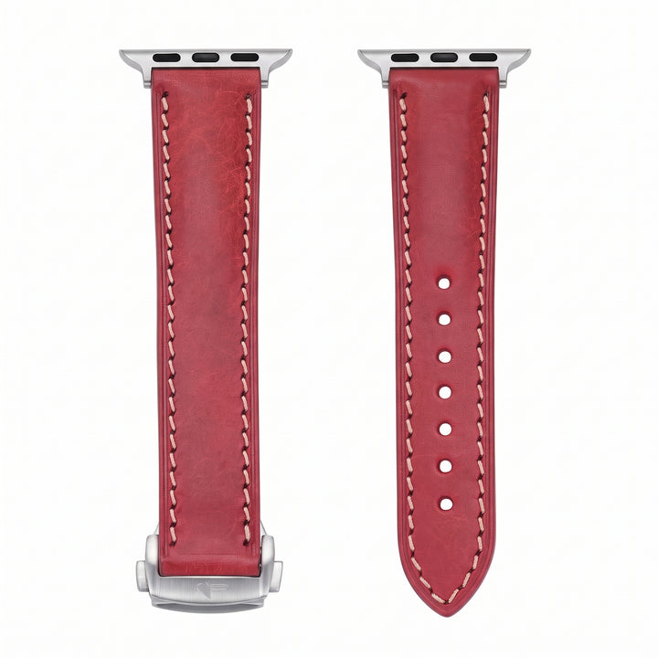 Leather Deploy Band - For Apple Watch - Garnet