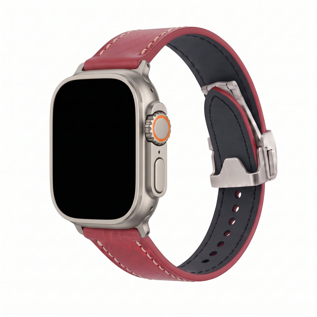 Leather Deploy Band - For Apple Watch ULTRA - Garnet