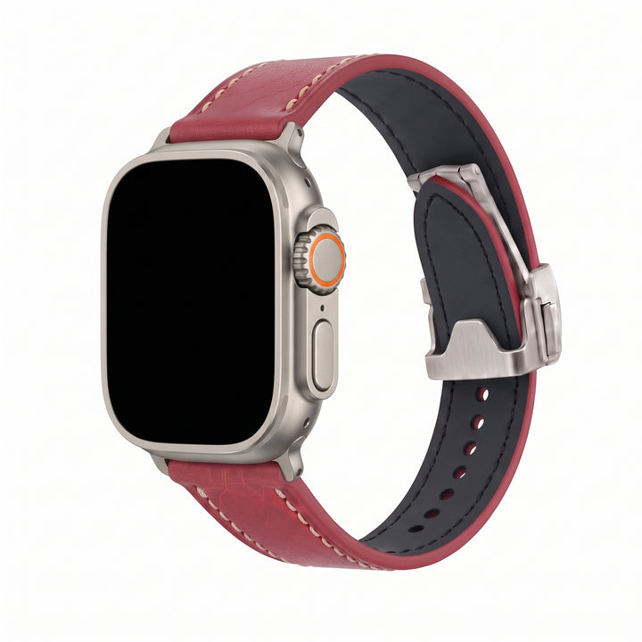Leather Deploy Band - For Apple Watch ULTRA - Garnet