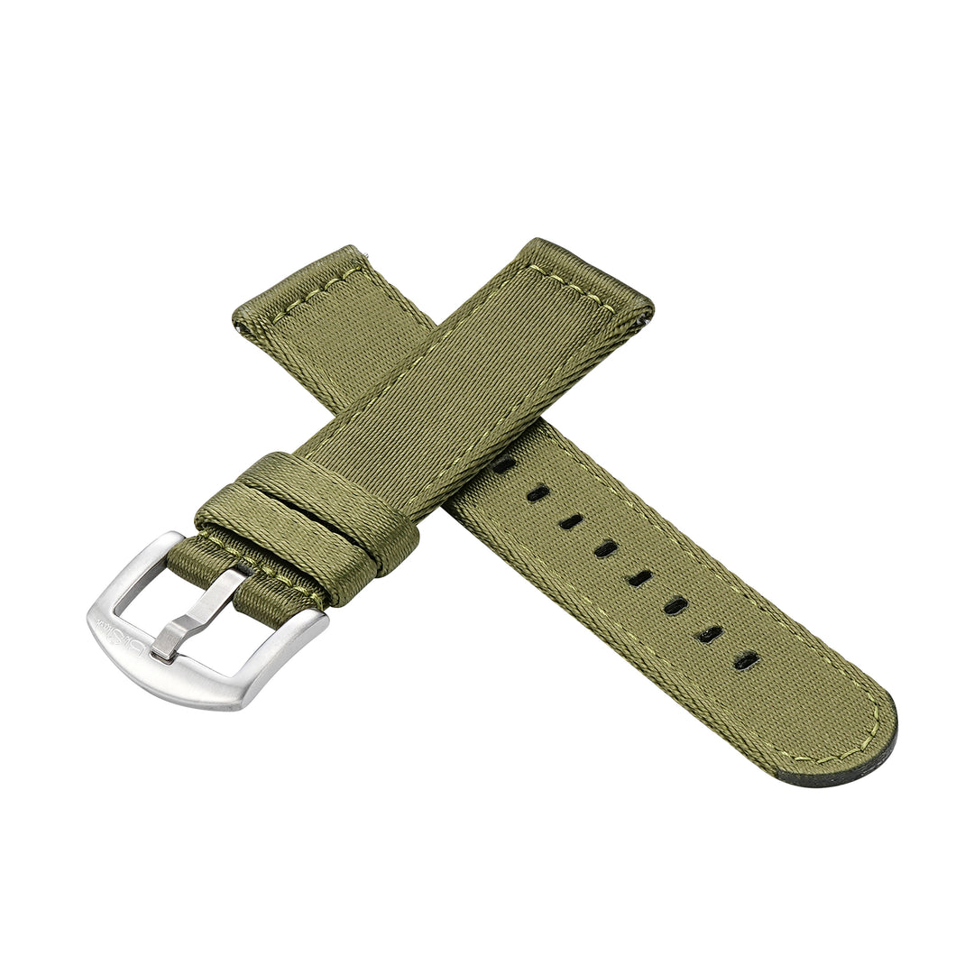 BluShark Straps Alpha2 two-piece nylon watch strap in Army Green – crossed straps with stainless steel buckle
