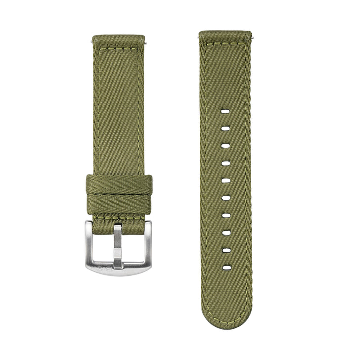 BluShark Straps Alpha2 two-piece nylon watch strap in Army Green – both strap pieces shown side by side