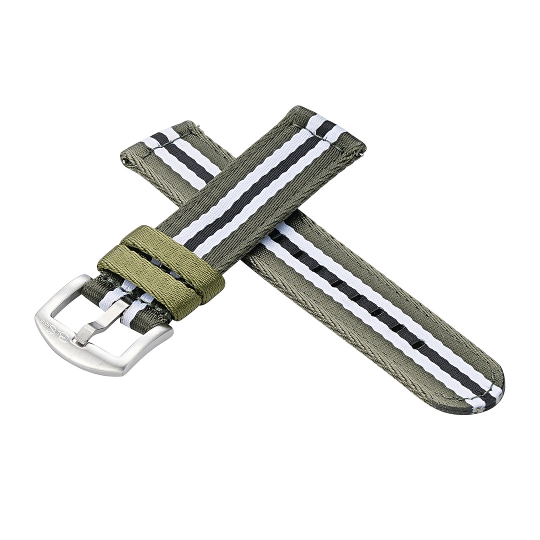 BluShark Straps Alpha2 two-piece nylon watch strap in Koala – crossed straps with stainless steel buckle