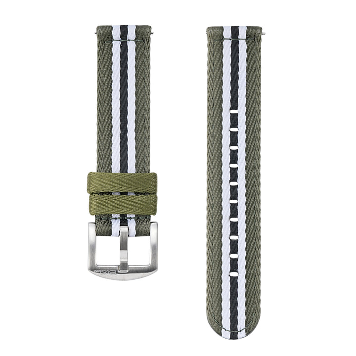 BluShark Straps Alpha2 two-piece nylon watch strap in Koala – both strap pieces shown side by side