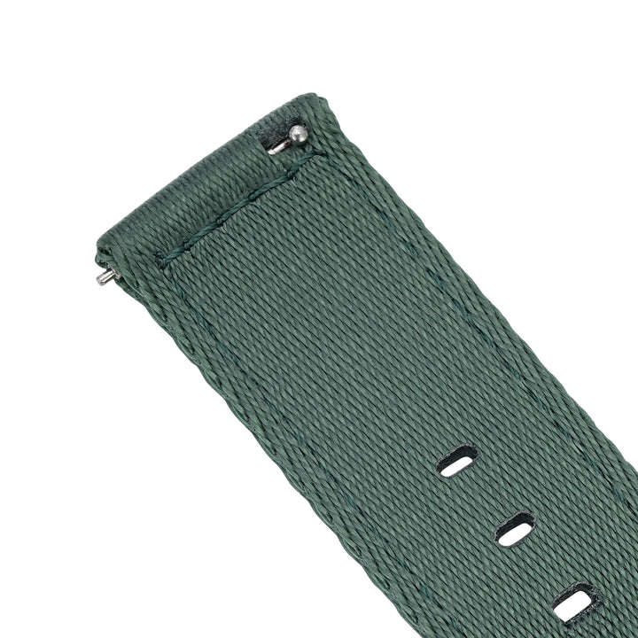 BluShark Straps Alpha2 two-piece nylon watch strap in Pine Barrens – close-up of the quick-release spring bar end