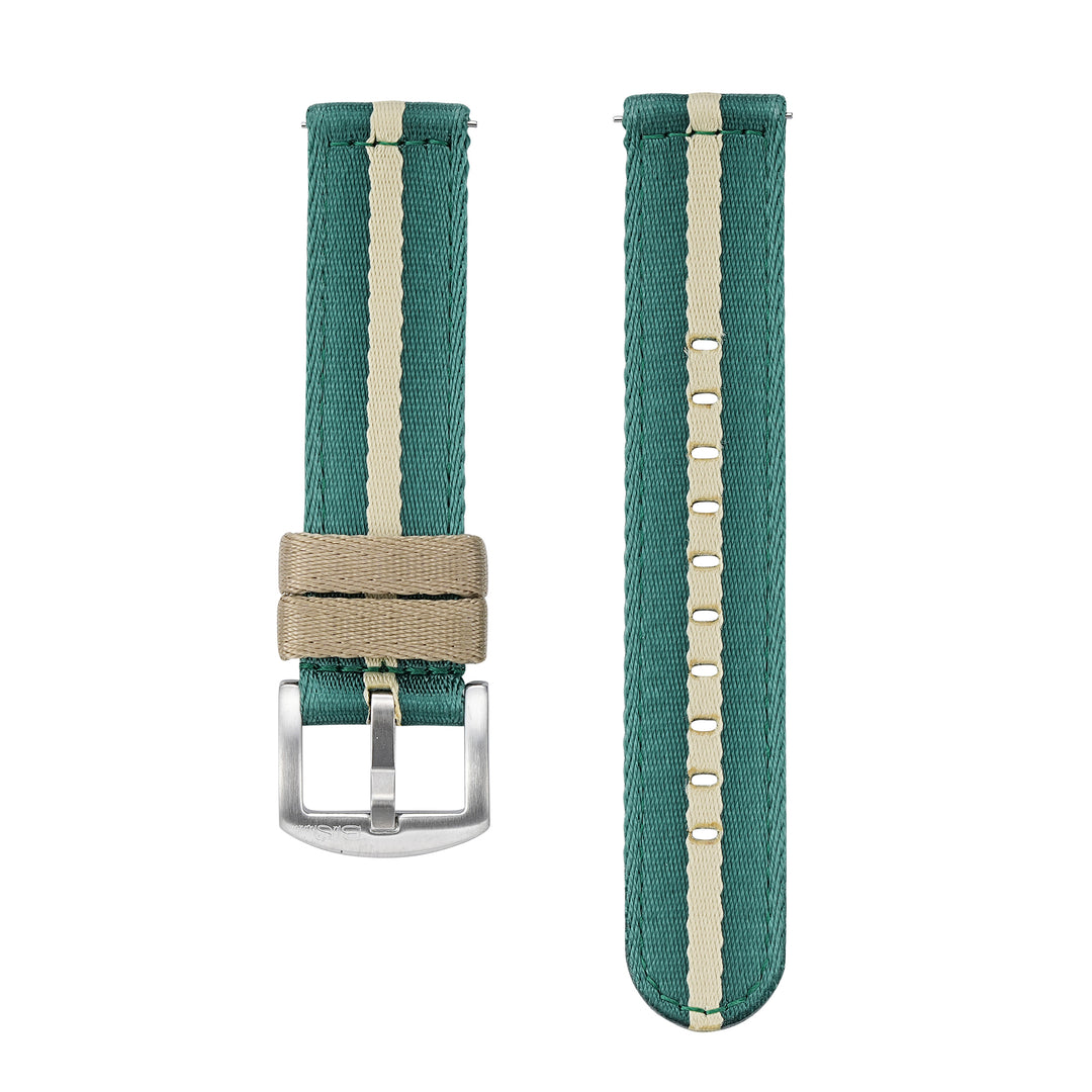 BluShark Straps Alpha2 two-piece nylon watch strap in Scout – both strap pieces shown side by side