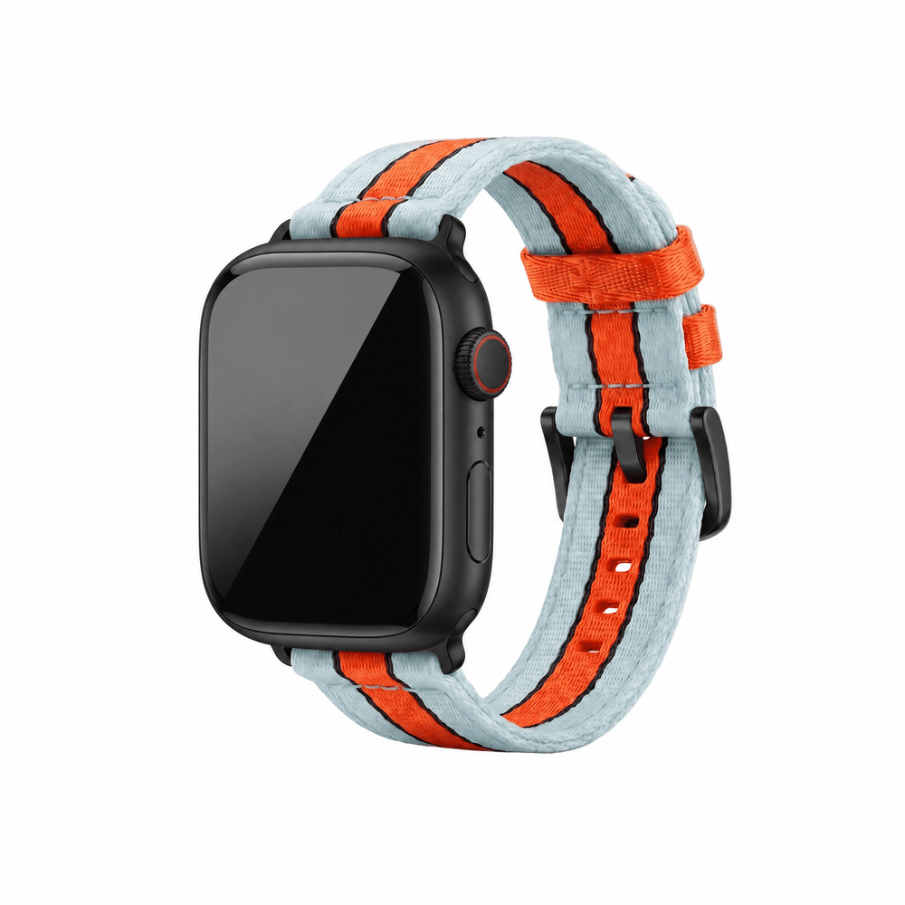 Alpha2 Band - For Apple Watch - Racing Stripe - Blue Orange Black - BluShark Straps