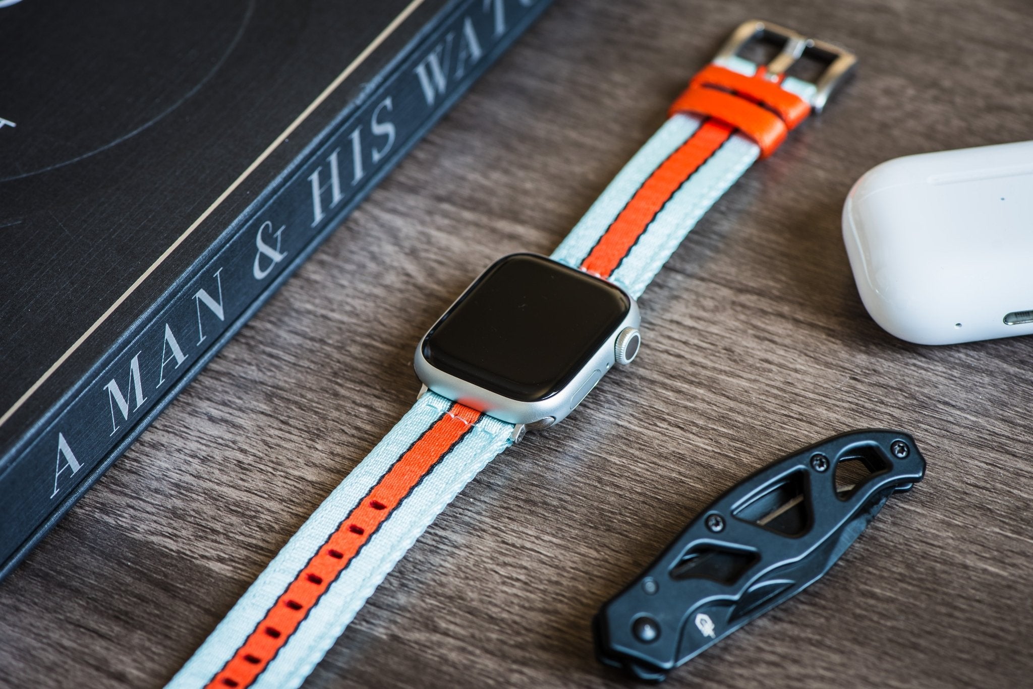 Apple Band - Alpha2 Nylon - Racing Stripe - Blue Orange Black