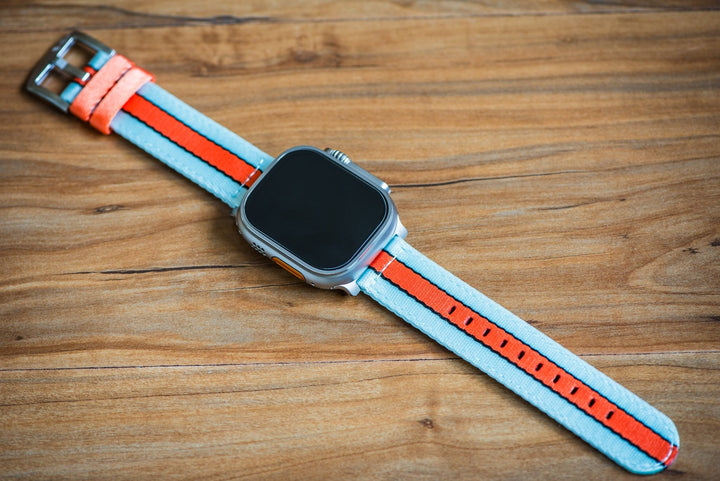 Alpha2 Band - For Apple Watch - Racing Stripe - Blue Orange Black - BluShark Straps