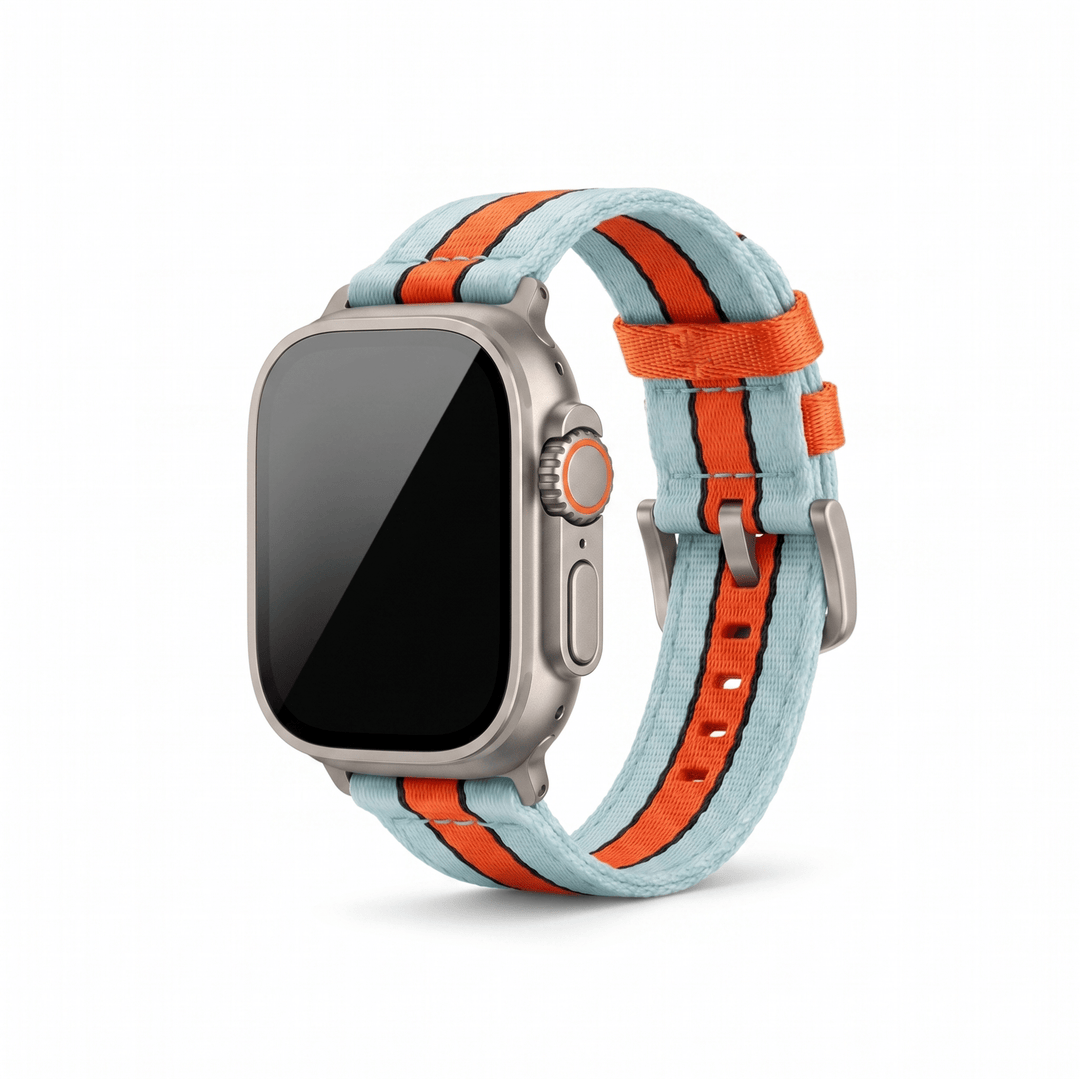 Alpha2 Band - For Apple Watch ULTRA - Racing Stripe - Blue Orange Black - BluShark Straps