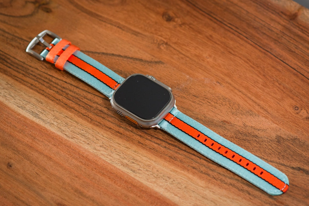 Alpha2 Band - For Apple Watch ULTRA - Racing Stripe - Blue Orange Black - BluShark Straps