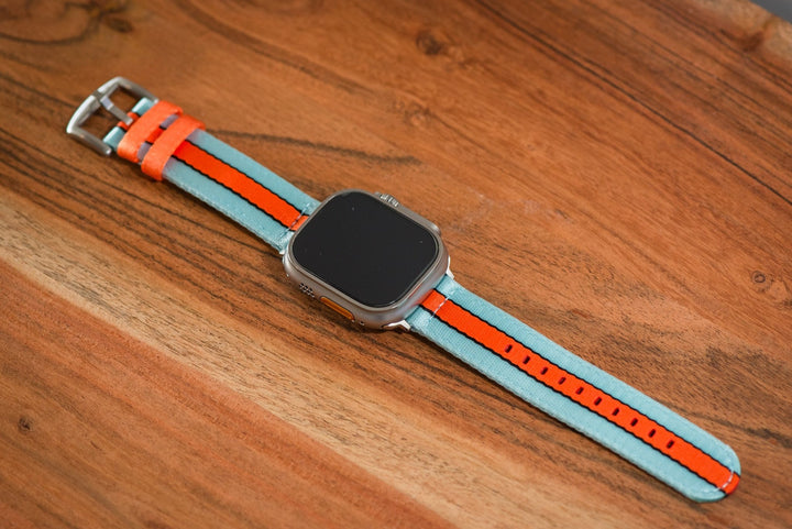 Alpha2 Band - For Apple Watch ULTRA - Racing Stripe - Blue Orange Black - BluShark Straps
