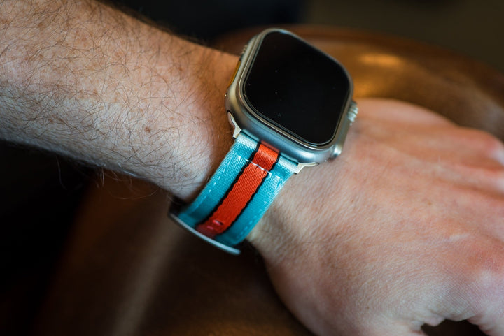 Alpha2 Band - For Apple Watch ULTRA - Racing Stripe - Blue Orange Black - BluShark Straps
