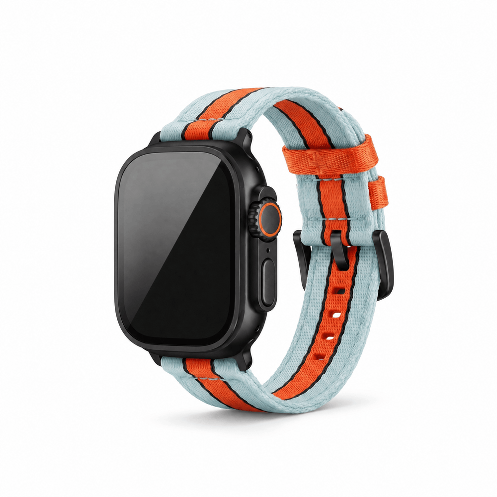 Alpha2 Band - For Apple Watch ULTRA - Racing Stripe - Blue Orange Black - BluShark Straps