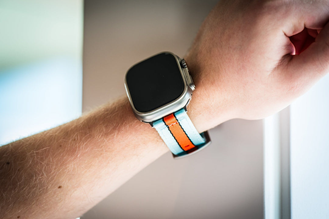 Alpha2 Band - For Apple Watch ULTRA - Racing Stripe - Blue Orange Black - BluShark Straps