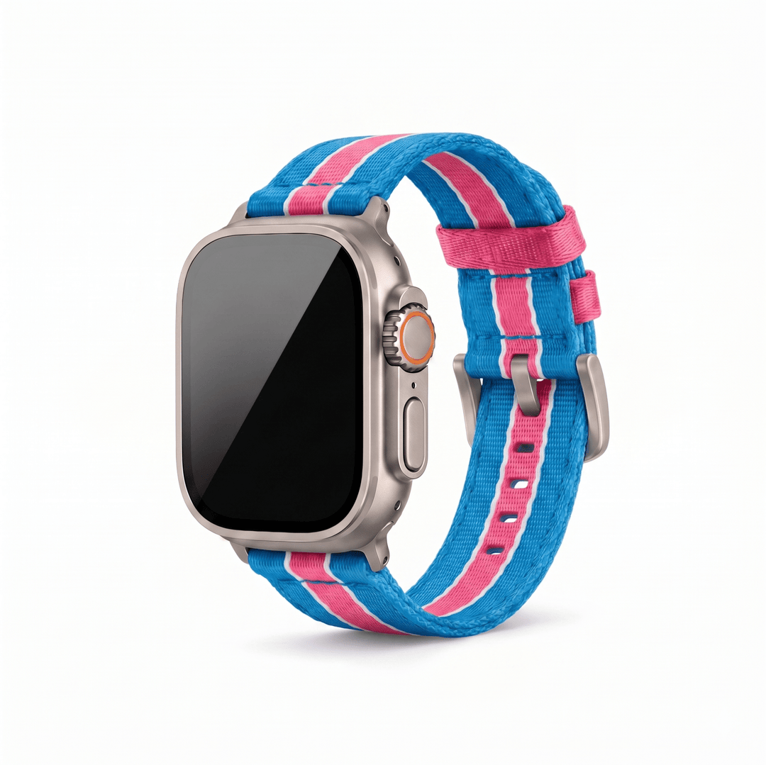 Alpha2 Band - For Apple Watch ULTRA - Racing Stripe - Blue Pink White - BluShark Straps