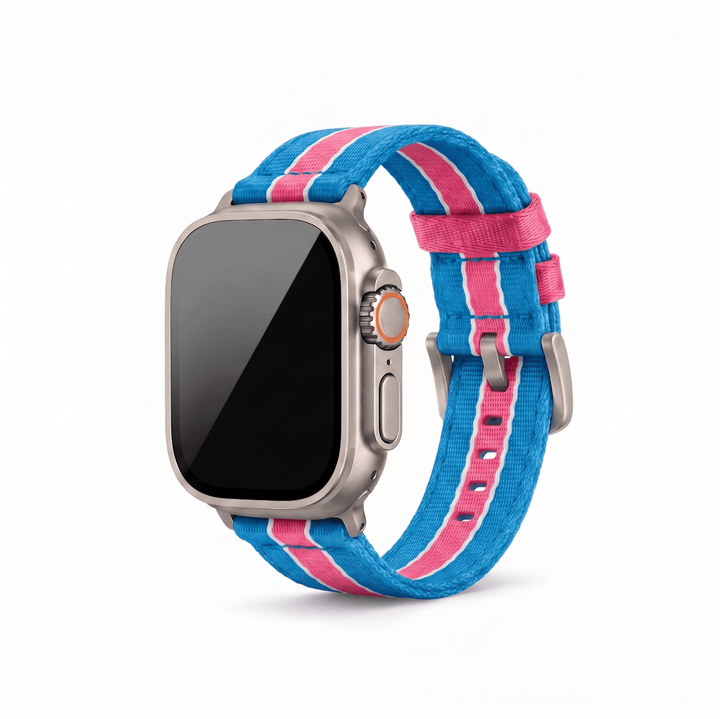 Alpha2 Band - For Apple Watch ULTRA - Racing Stripe - Blue Pink White - BluShark Straps