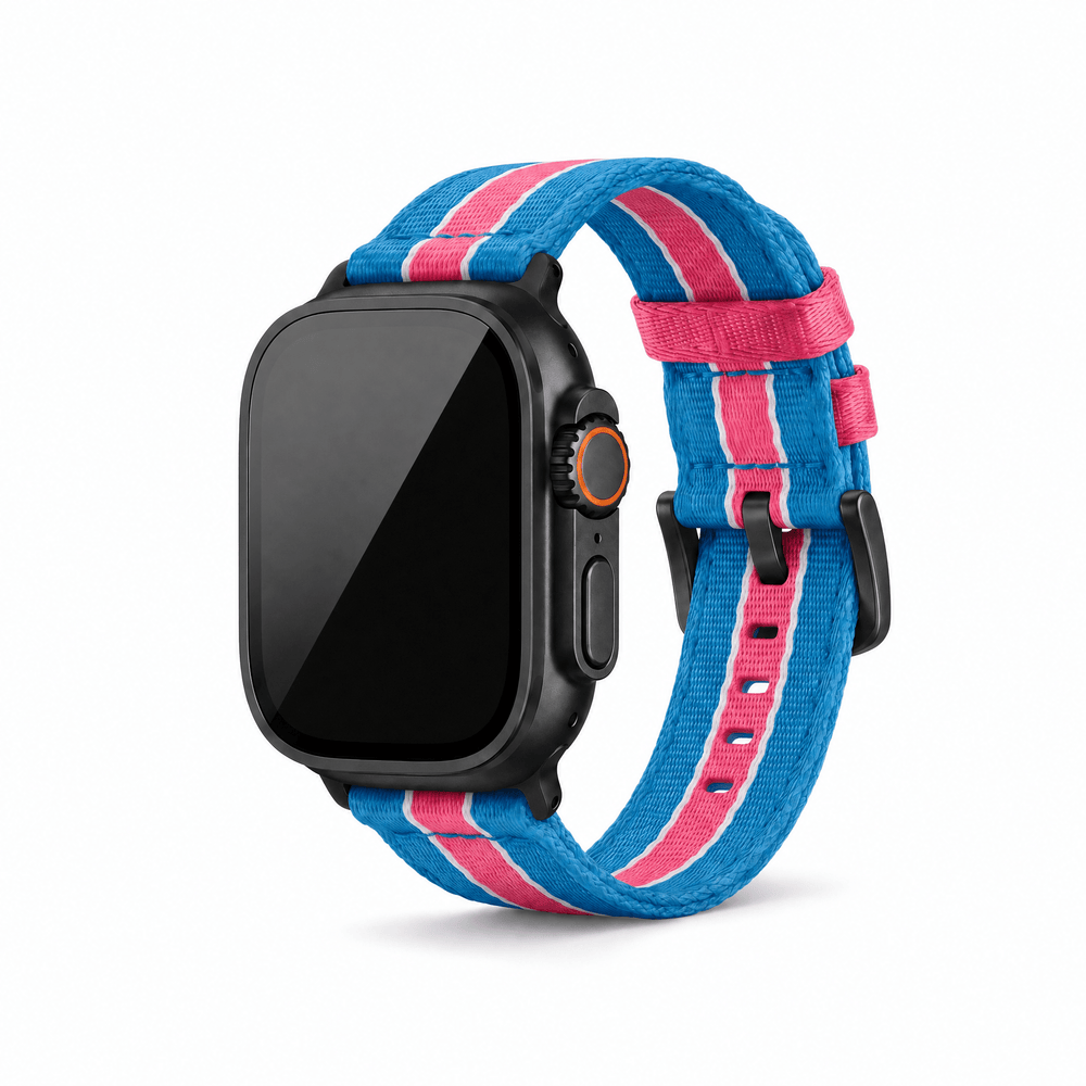 Alpha2 Band - For Apple Watch ULTRA - Racing Stripe - Blue Pink White - BluShark Straps