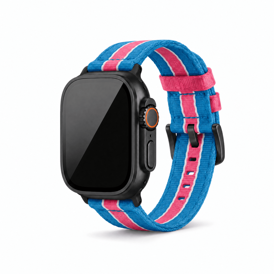 Alpha2 Band - For Apple Watch ULTRA - Racing Stripe - Blue Pink White - BluShark Straps