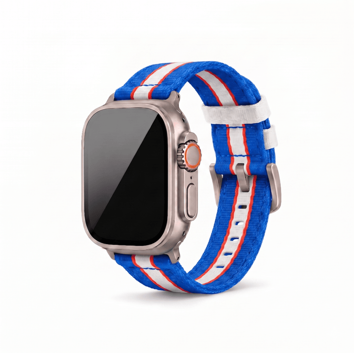 Alpha2 Band - For Apple Watch ULTRA - Racing Stripe - Blue White Red - BluShark Straps