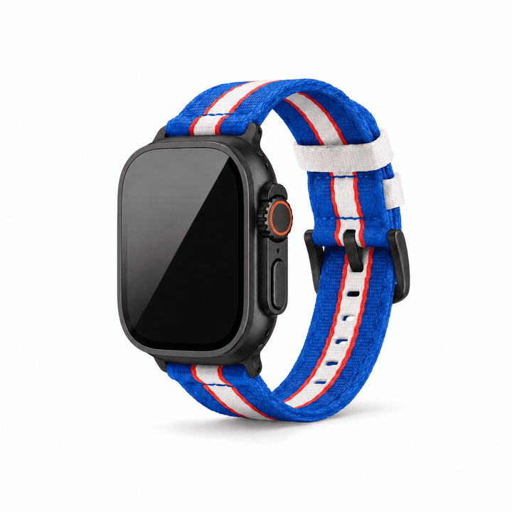 Alpha2 Band - For Apple Watch ULTRA - Racing Stripe - Blue White Red - BluShark Straps
