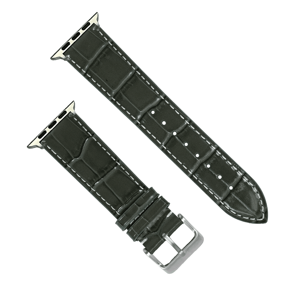 Apple Band - Leather Crocodile Grain - Early Gray - BluShark Straps