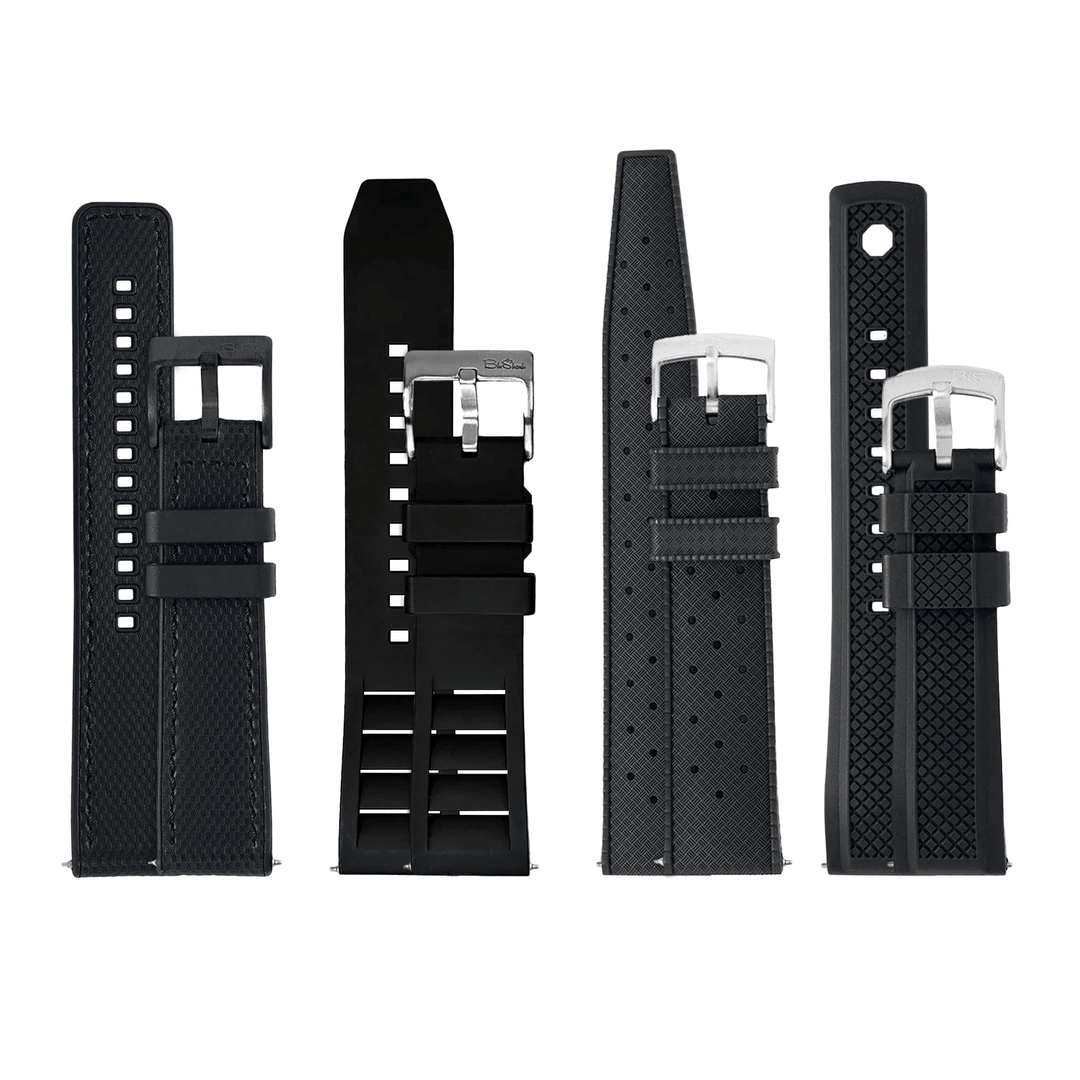 Black Rubber Bundle - 4 - Pack Bundle Of Essential Black Rubber Watch Straps - BluShark Straps