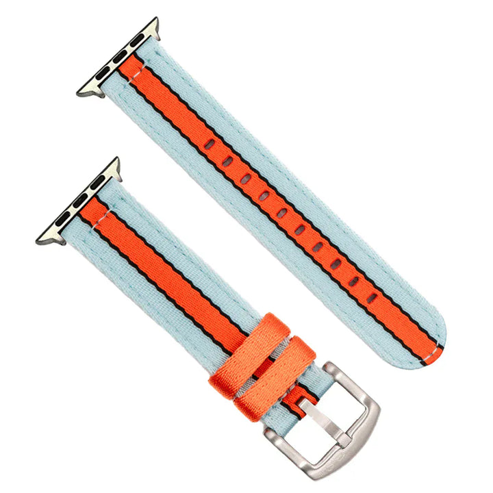 BluShark Apple Band Alpha2 - TikTok Racing Stripe - Blue Orange Black / Small Apple Watch (38/40/41/42mm) / Brushed Buckle / Brushed Adapter BluShark Premium Nylon Band For Apple Watch Series 1-11 & ULTRA - Alpha2