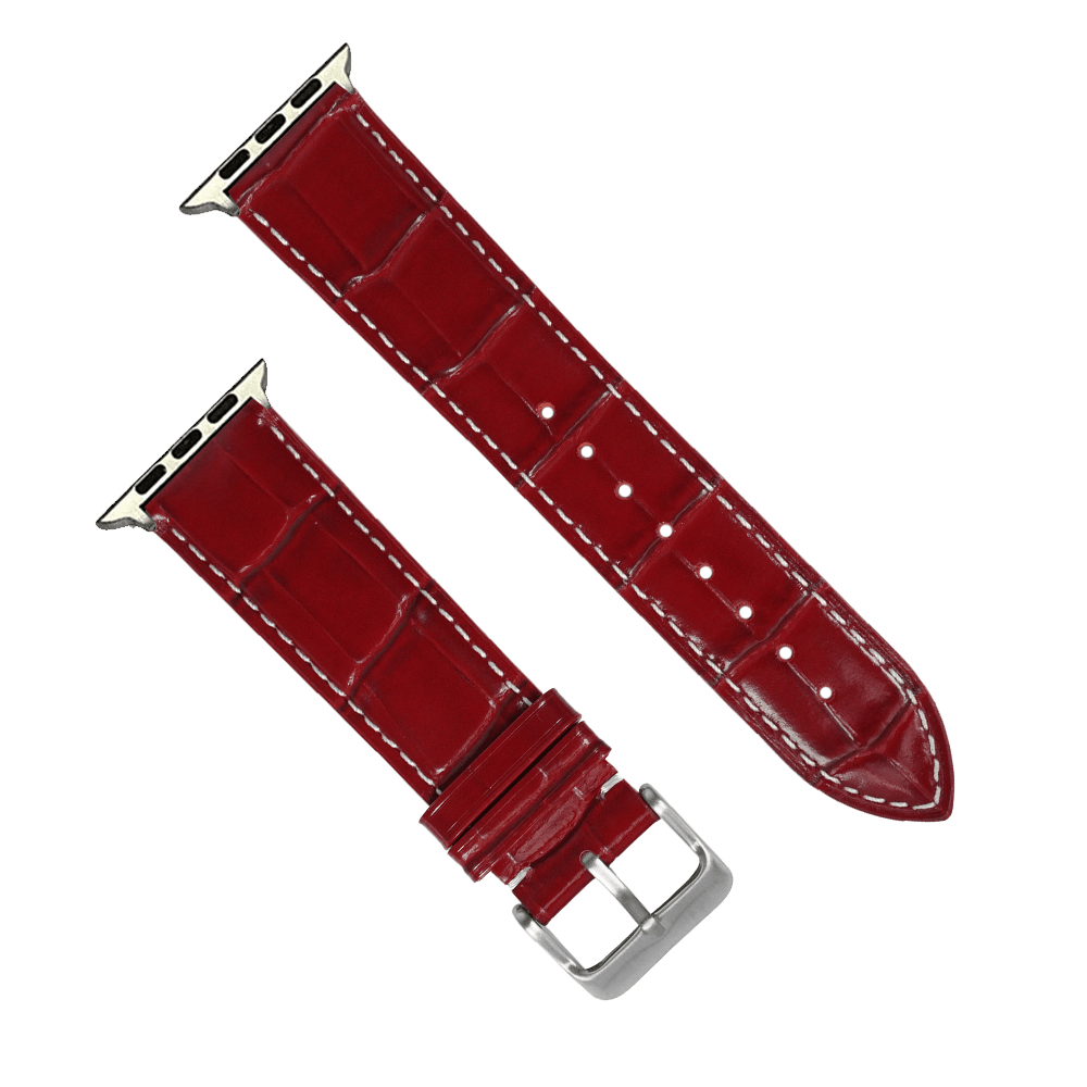 BluShark Apple Band Leather Crocodile Apple Band - Leather Crocodile Grain - Cherry Red