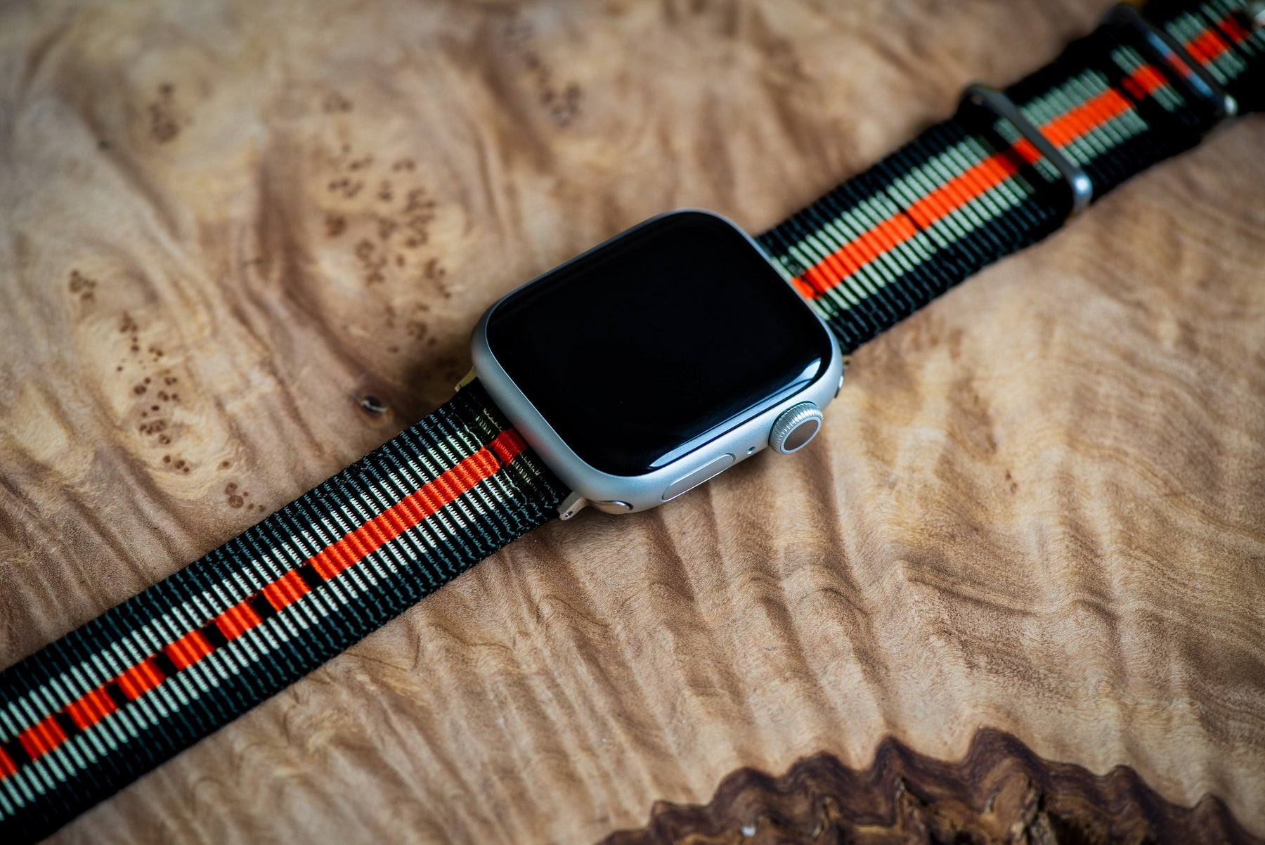 The O2 Nylon Apple Watch Band in Bond Orange