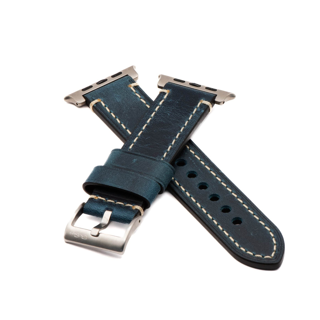 BluShark Apple Band ULTRA Leather Border Stitch ULTRA 1 & ULTRA 2 Apple ULTRA Band - Leather Border Stitch - Blue Jeans