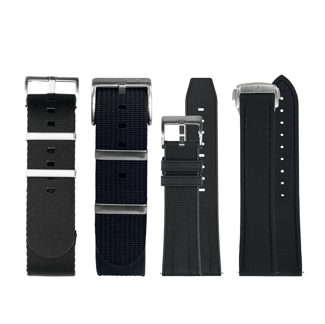 BluShark Bundle Premium Black Watch Strap Bundle - 4-Pack Bundle Of Premium Black Watch Straps