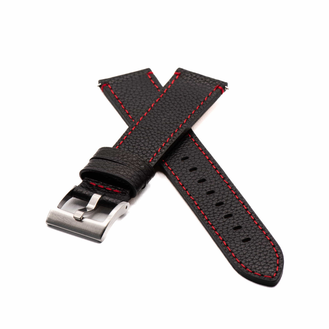 BluShark Leather Leather - Contrast Stitch Black with Red