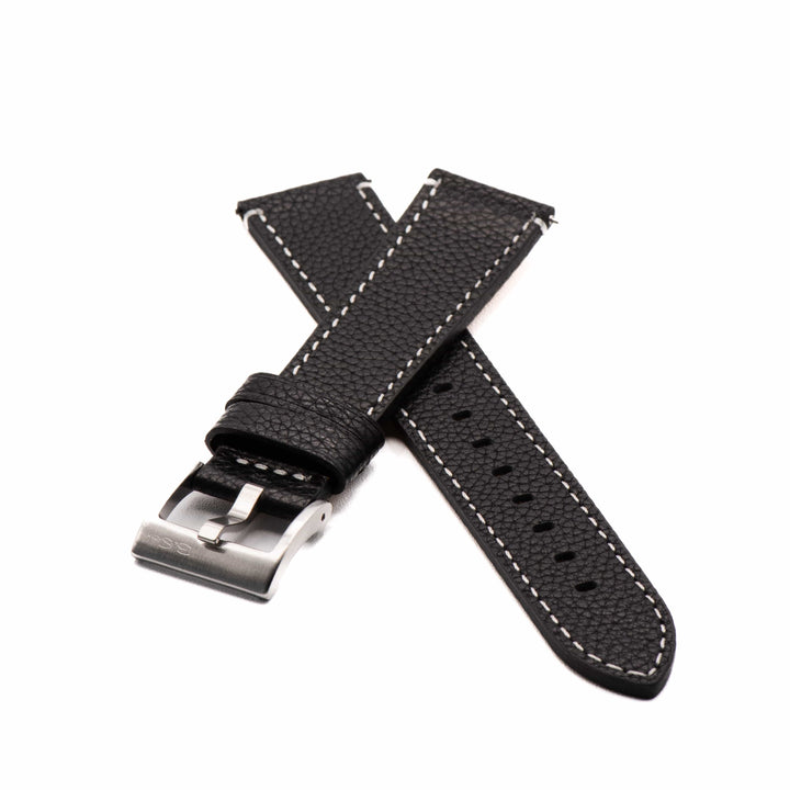 BluShark Leather 20mm Leather - Contrast Stitch Black with White