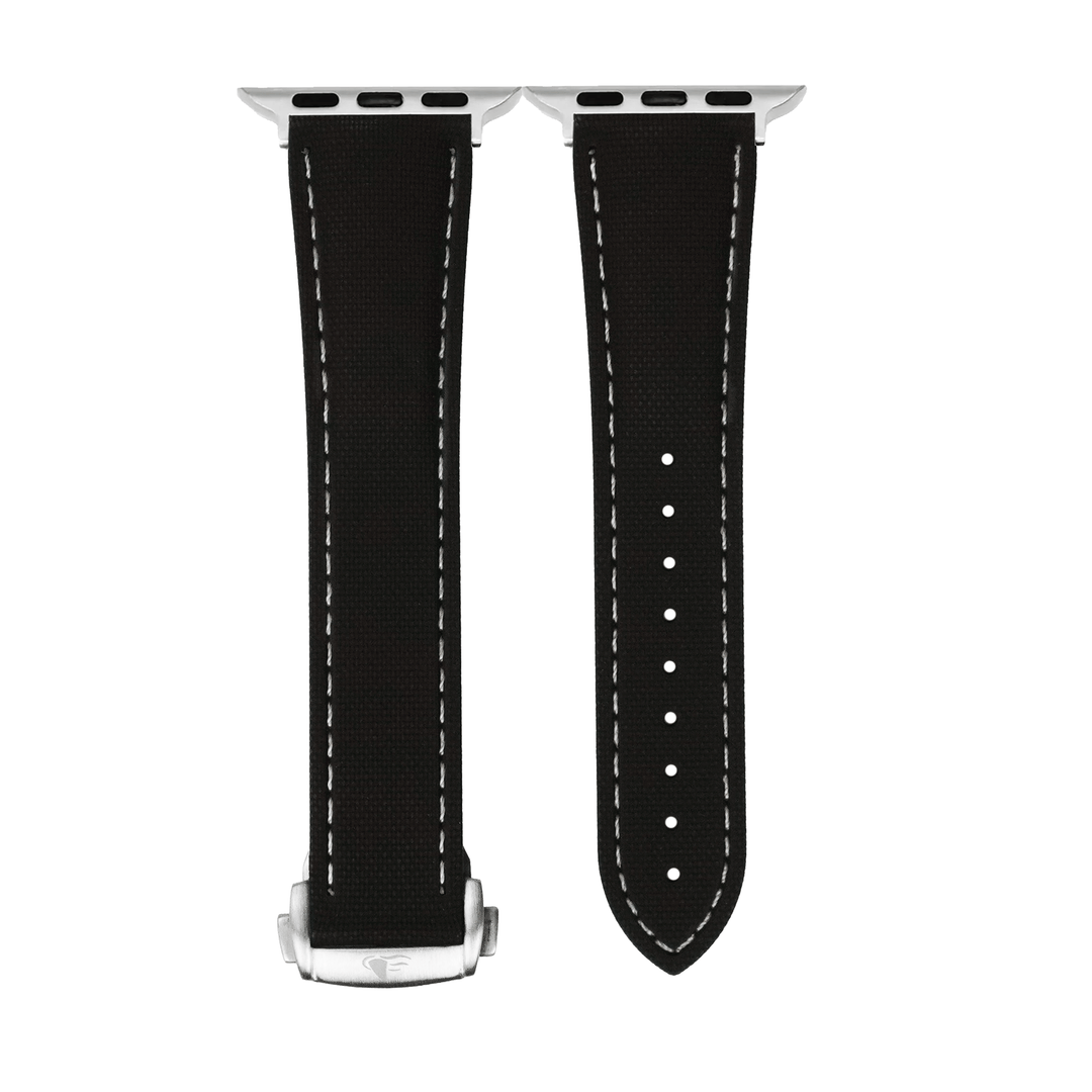 BluShark Straps Apple Band Rubber Sailcloth Deploy Apple Band - Sailcloth Rubber Deploy - Black/White