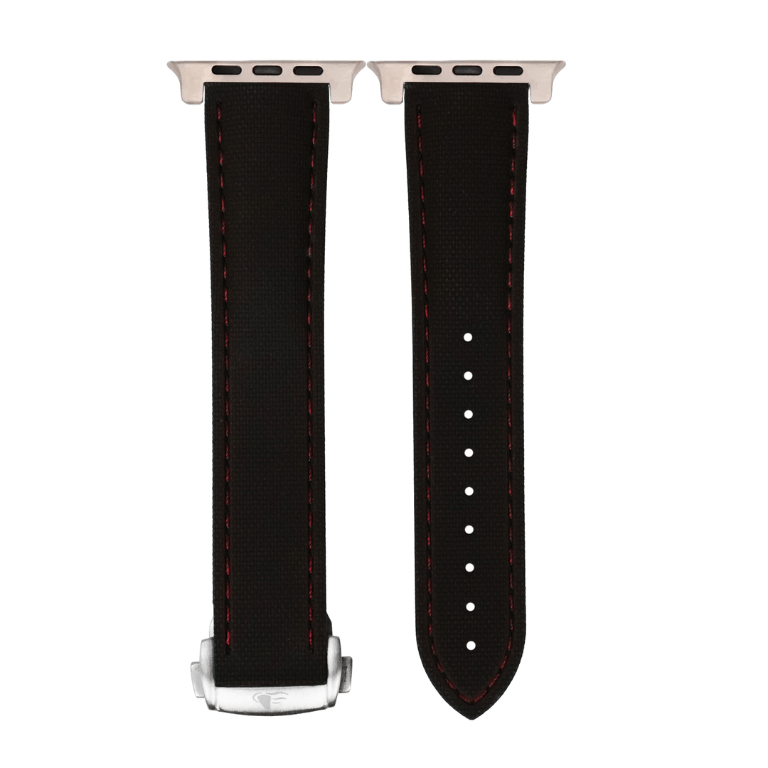 BluShark Straps Apple Band ULTRA Rubber Sailcloth Deploy ULTRA 1 - ULTRA 2 - ULTRA 3 Apple Band ULTRA- Sailcloth Rubber Deploy - Black/Red