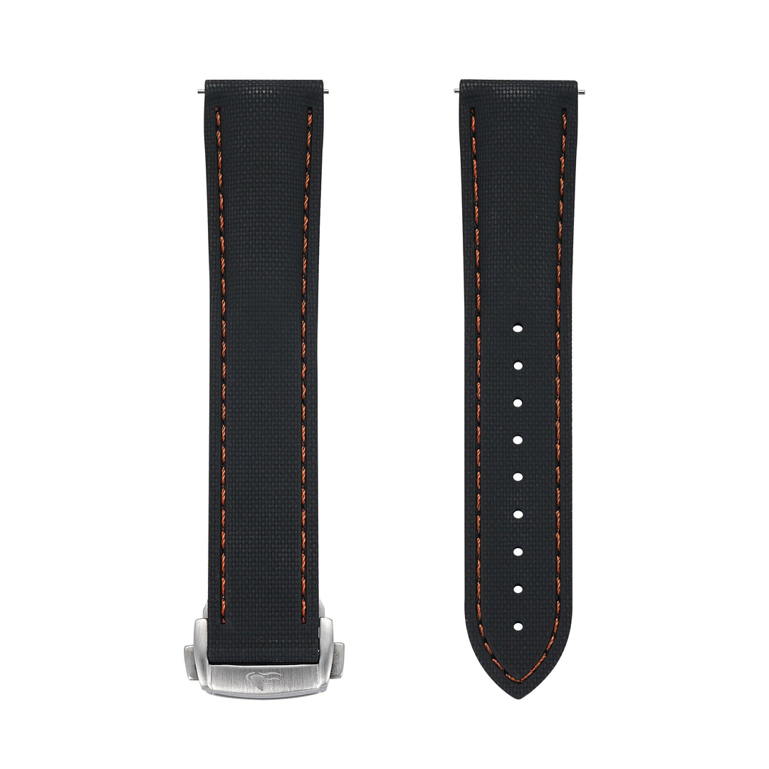 BluShark Straps Rubber Sailcloth Deploy 20mm / Brushed Sailcloth Rubber Deploy - Black/Orange