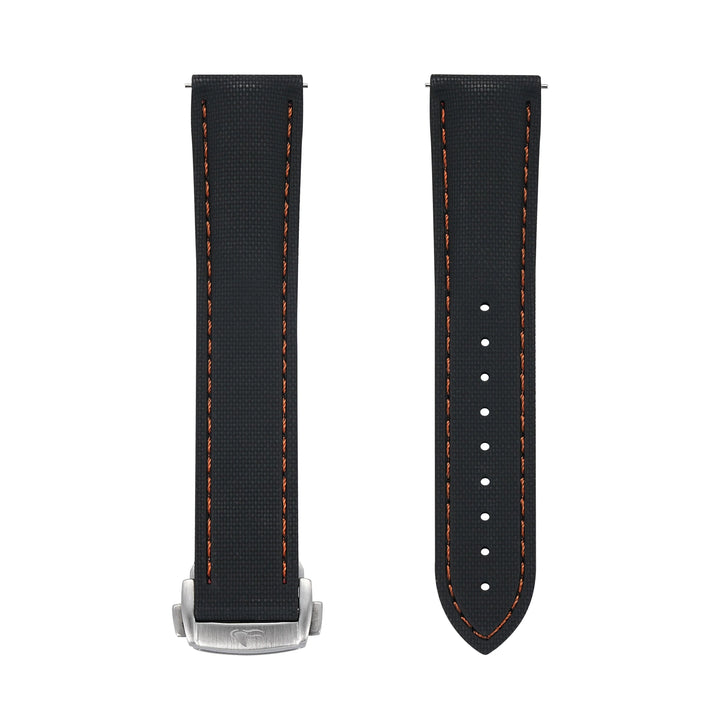 BluShark Straps Rubber Sailcloth Deploy 20mm / Brushed Sailcloth Rubber Deploy - Black/Orange